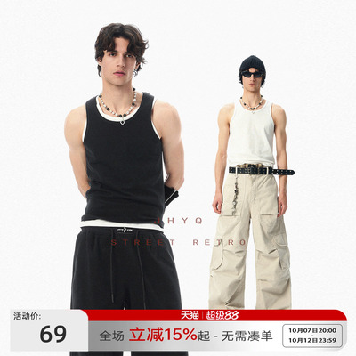 JHYQ纯色打底衫背心男夏季坎肩棉打底汗衫健身弹力内搭无袖t
