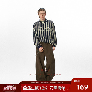 JHYQ净化眼球复古休闲双拼V领长袖 宽松撞色潮尚印花上衣 T恤男士