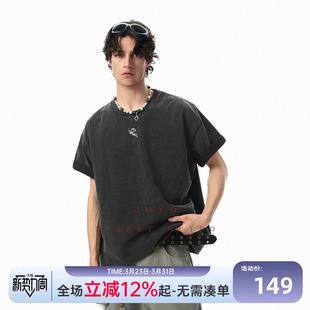 JHYQ美式 T恤男宽松水洗做旧280g圆领潮牌上衣 飞马哥特J水洗短袖