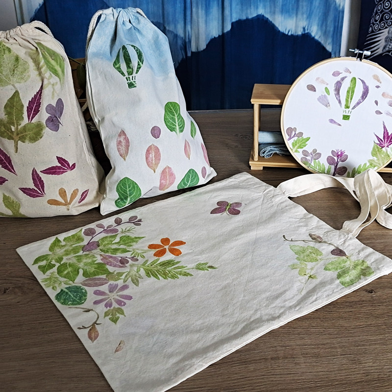 儿童亲子户外活动植物敲拓染材料包植物染色草木染树叶拓印布手帕