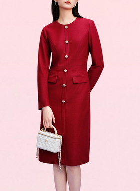 【羊毛】拉珂26春减龄时尚气质修身亮丝连衣裙秋冬新款RF07369A1