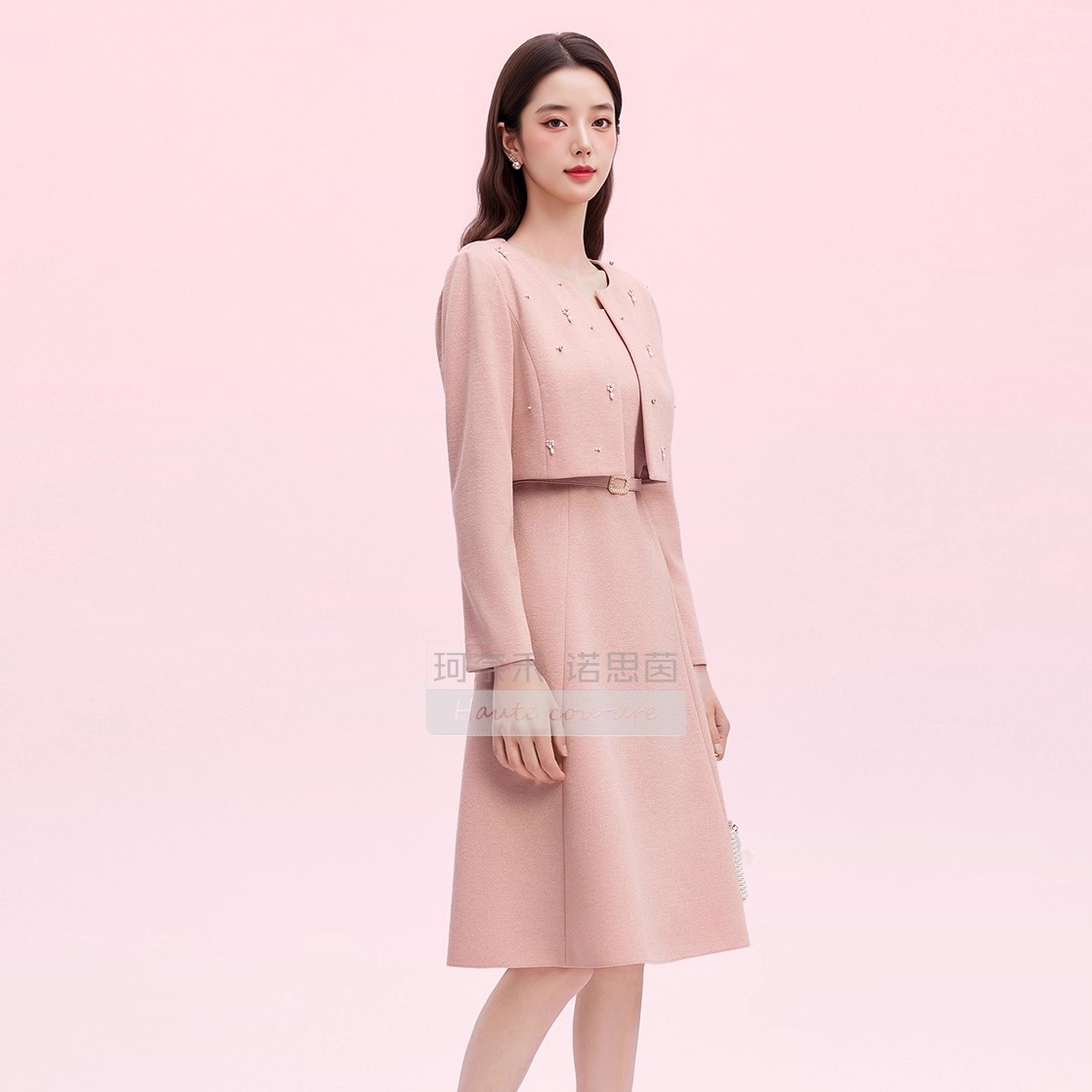 【商场同款拉珂】通勤淑女中长裙2025春秋冬气质名媛假两件连衣裙