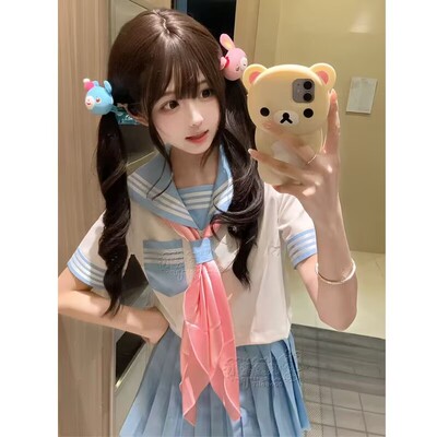 夏季日系JK蓝白甜美水手服套装