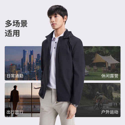 连帽脱卸防风抗皱男士夹克
