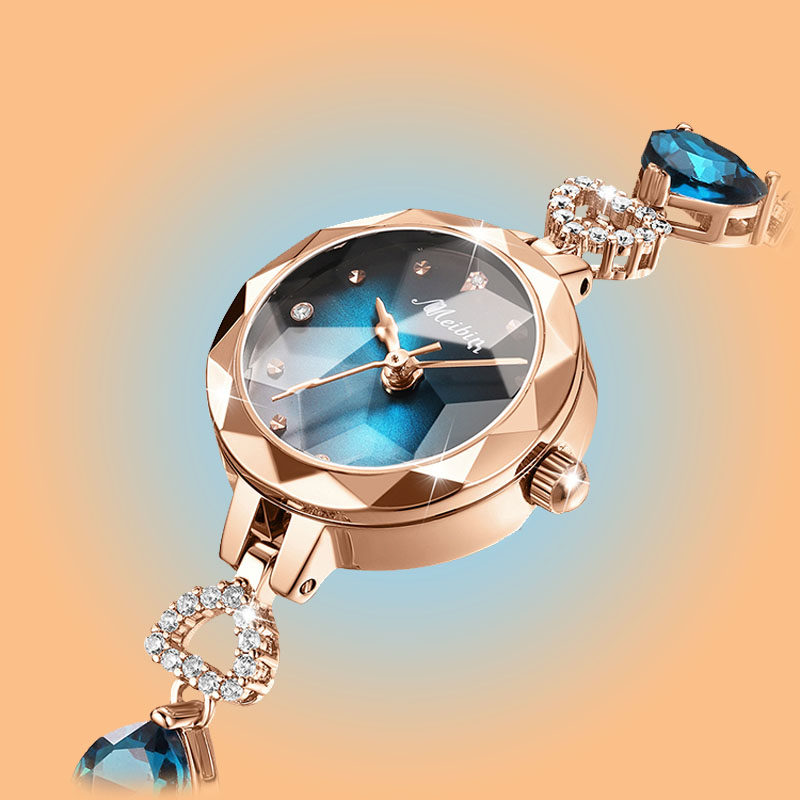 玉石手表女手链式小表盘海洋之心指针式防水日本进口石英机芯复刻