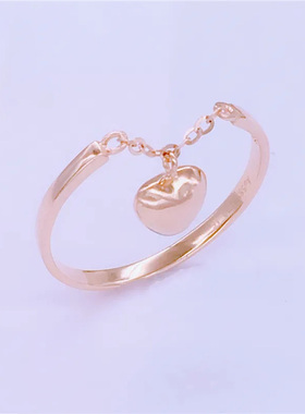玫瑰金光面潮流指环桃心链条戒