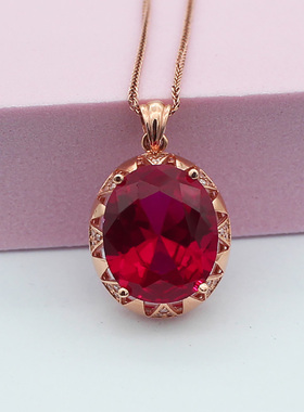 俄罗斯585紫金镀18K彩金镶嵌红宝石椭圆耳环奢华潮流气质耳饰小众