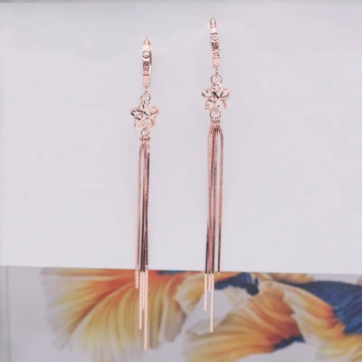 菲梵伊585俄罗斯紫金花坠流苏蛇骨耳环女士长款镀18K玫瑰金耳饰品