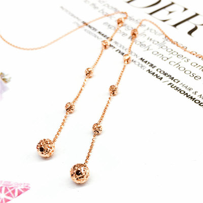 俄罗斯585紫金镀18K玫瑰金流苏车花球耳线时尚气质女款高级感耳饰