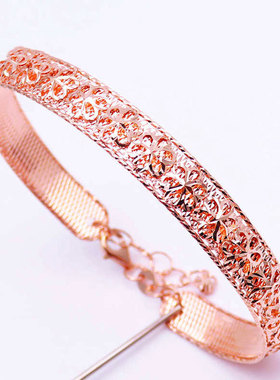 俄罗斯585紫金镀14K玫瑰金女士时尚富贵花手镯简约精致设计感礼物