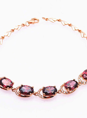 俄罗斯585紫金镶嵌烟色石椭圆手链镀18K玫瑰金高档洋气时尚轻奢女