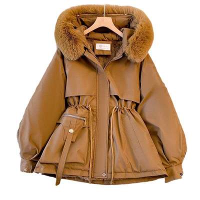 Parka womens mid-length waist slimming hooded large fur