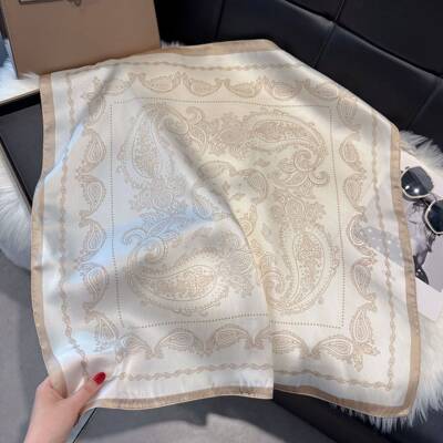 Silk imitation scarf 70cm retro cashew 围巾方巾仿真丝70cm