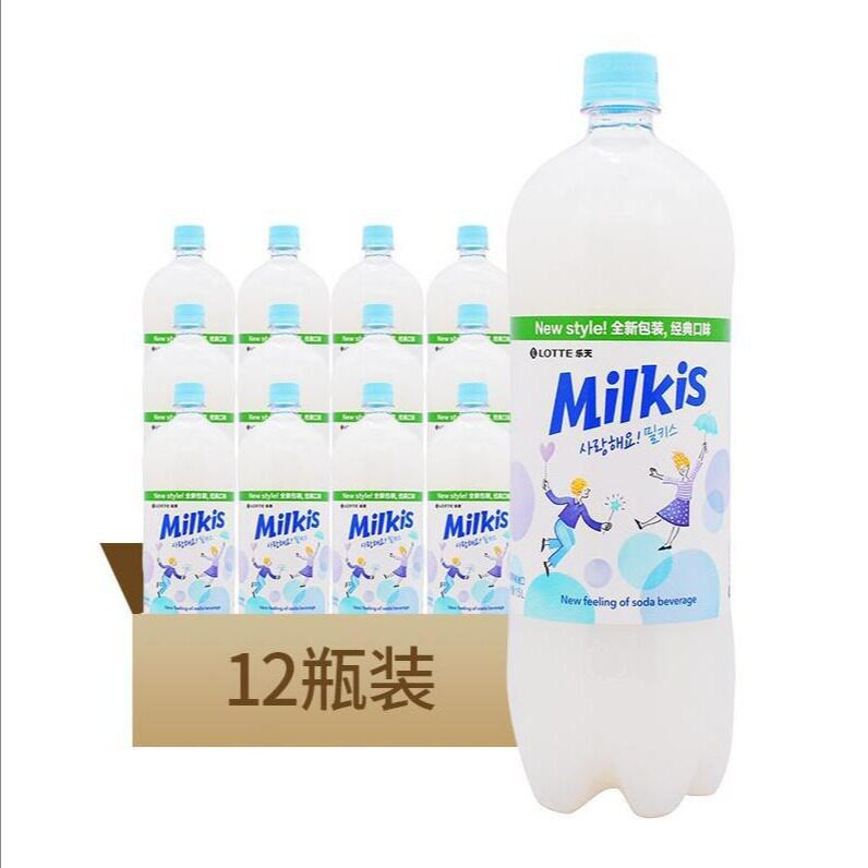 韩国进口乐天妙之吻乳味牛奶味碳酸饮料苏打汽水1.5L大瓶