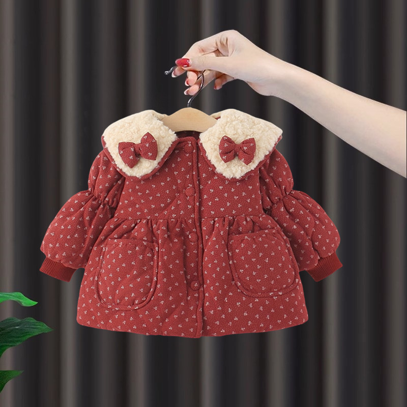 女童加绒夹棉袄外套婴儿秋冬季