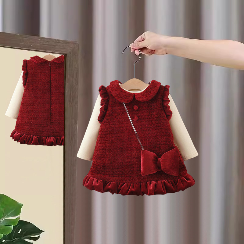 女童加绒连衣裙秋冬套装周岁