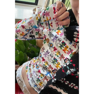 y2k甜辣彩绘涂鸦满印长袖短款T恤女秋季修身卡通印花显瘦打底上衣