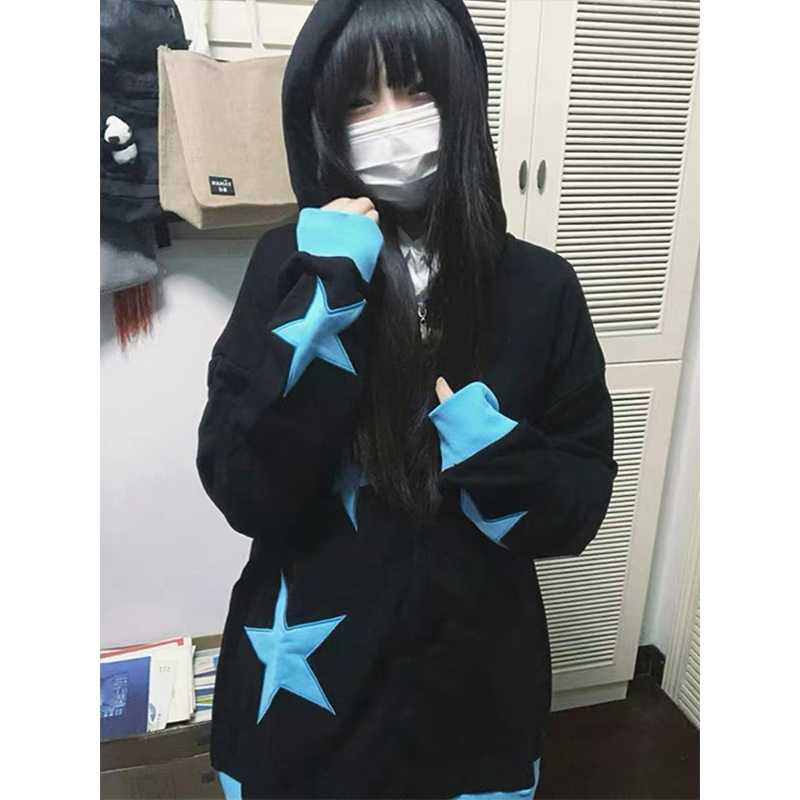 y2k亚文化星星印花贴布连帽卫衣