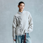 GOODBAI 斜体logo印花多色圆领抽绳oversize针织衫