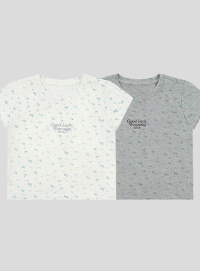 GOODBAI Good Luck Everyday slogan印花碎花圆领紧身飞袖T恤