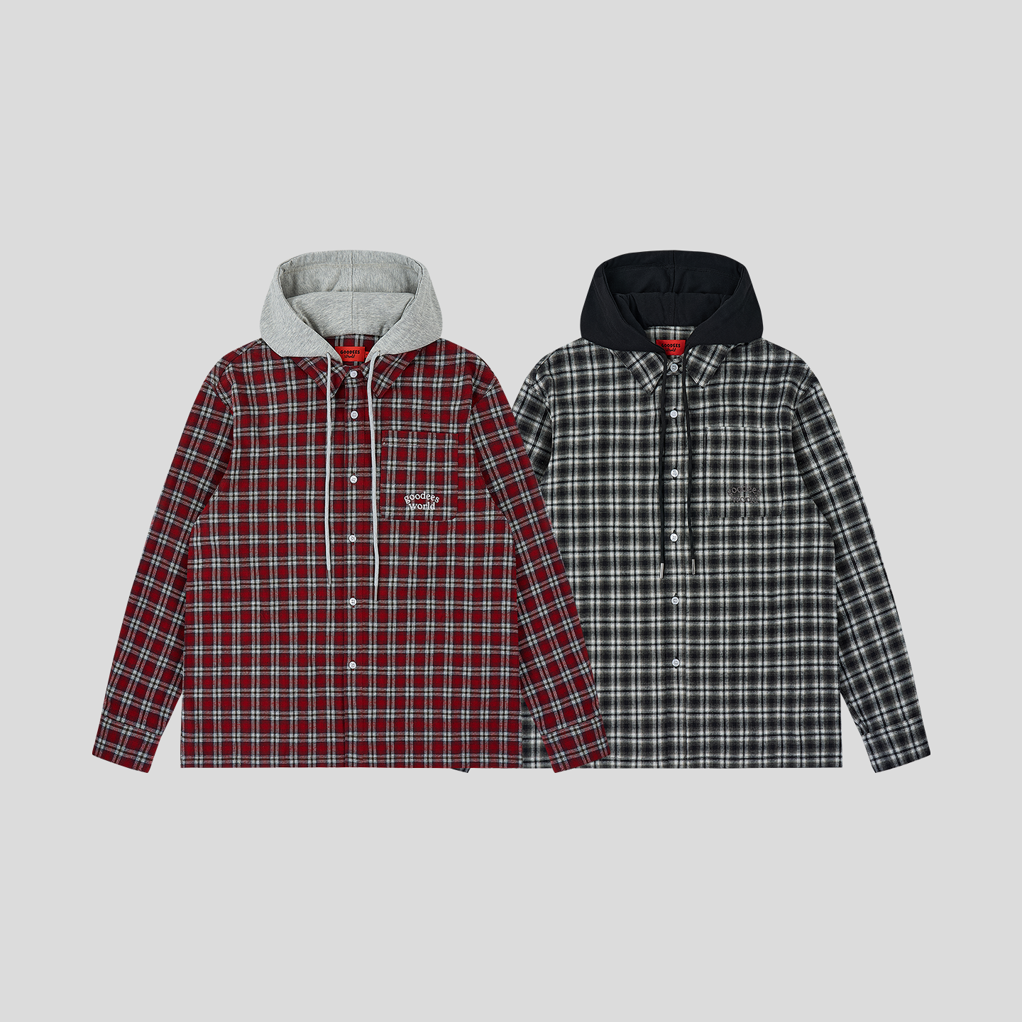 GOODBAI GOODEES印花图案连帽oversize长袖衬衫