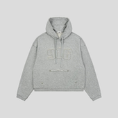 胸口大logo贴布绣连帽纹理面料毛边oversize长袖 GOODBAI 916 卫衣