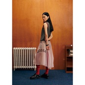 GOODBAI logo印花拼接牛仔网纱透明半身裙