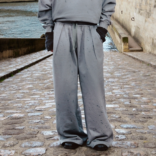 泼墨渐变收腰抽绳打褶阔腿卫裤 GOODBAI 916