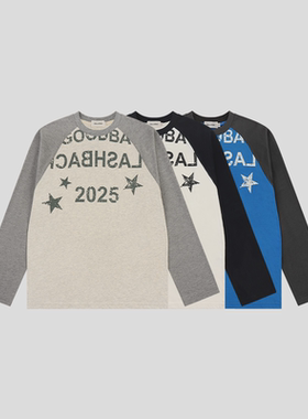 GOODBAI FLASHBACK 星星错位logo印花撞色圆领插肩长袖T恤