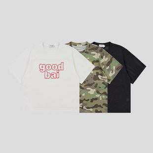 GOODBAI T恤 粗體鏤空小寫logo撞色印花圓領網眼oversize短袖
