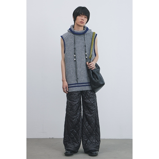 膝盖打褶格纹填充阔腿收腰裤 GOODBAI 916