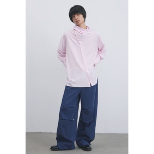 扣褶皱领口oversize衬衫 仿珍珠袖 916 GOODBAI