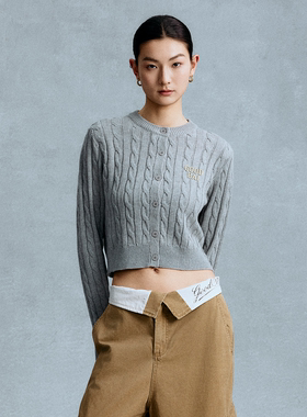 GOODBAI 粗体logo贴布绣圆领扭绳针织开衫