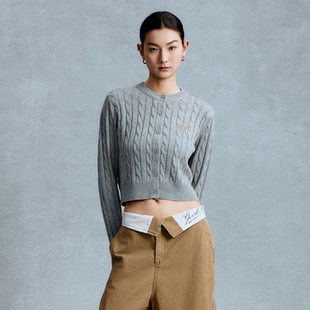 GOODBAI 粗体logo贴布绣圆领扭绳针织开衫