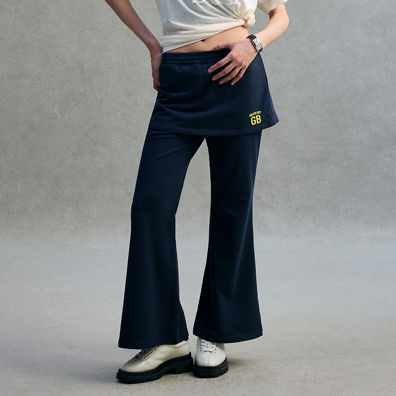 GOODBAI GB athletic logo印花假两件裙裤微喇休闲长裤
