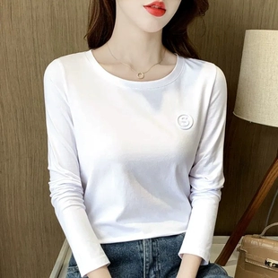 长袖 2022年新款 女上衣t恤ins潮 春秋季 圆领字母刺绣显瘦百搭打底衫