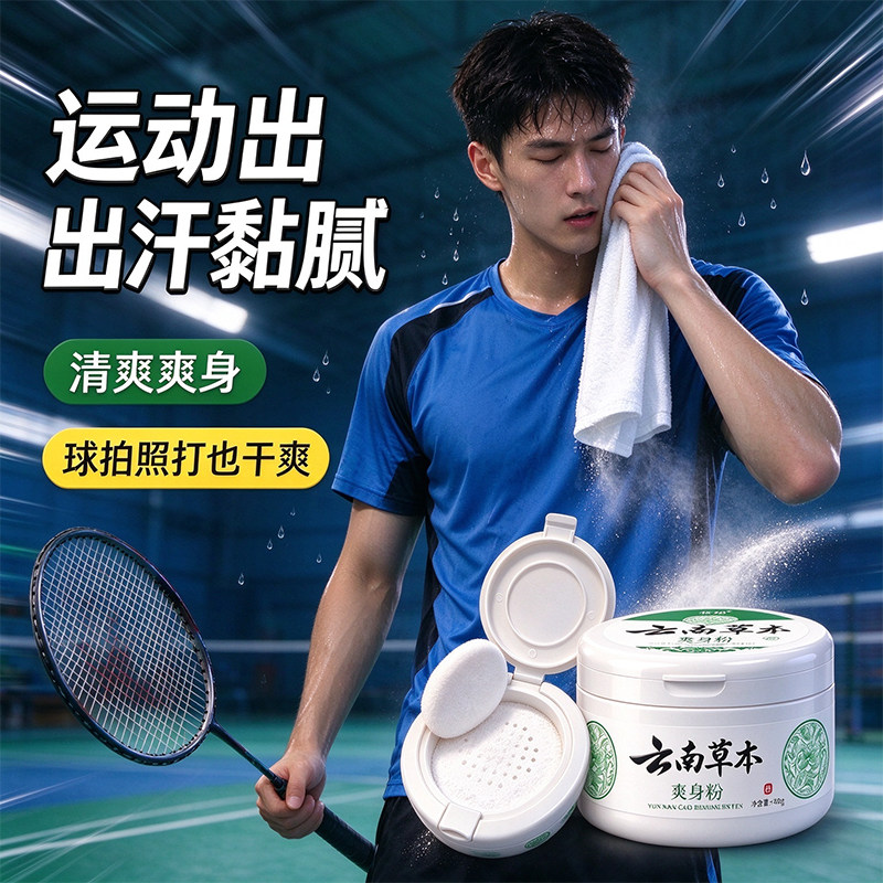 云南草本爽身粉运动户外吸湿干爽男女油发免洗
