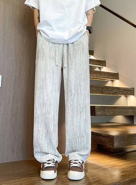 K176 夏季扎染冰丝垂感休闲裤男潮6大码宽松直筒长裤 特P32无差价