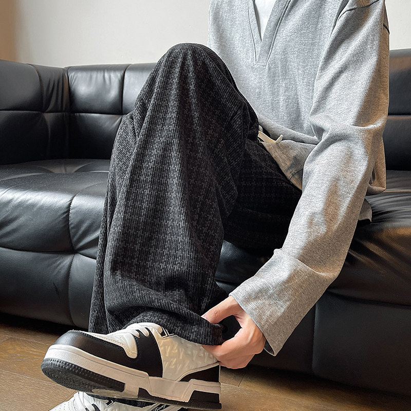 K180春季新款格子印花休闲裤男潮大码宽松直筒裤子特P38无差价，男装休闲裤，电商A115