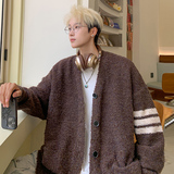 M805灰色针织开衫外套春秋季韩版宽松慵懒风痞帅针织衫毛衣P118，男装针织衫/毛衣，电商A115