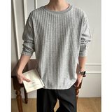 T0052026春季黑色肌理垂感条纹圆领长袖T恤男宽松套头打底衫P30，男装T恤，电商A115