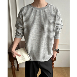 T005 2026春季新款肌理垂感条纹圆领长袖T恤男宽松套头打底衫 P30，男装T恤，电商A115