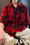 CS77港风夏季碎花冰丝薄款红短袖衬衫男宽松半袖花衬衣P40，男装T恤，电商A115