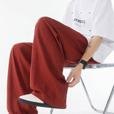 K175竖条纹压花冰丝垂感阔腿裤男潮薄款宽松休闲裤特P36无差价，男装休闲裤，电商A115