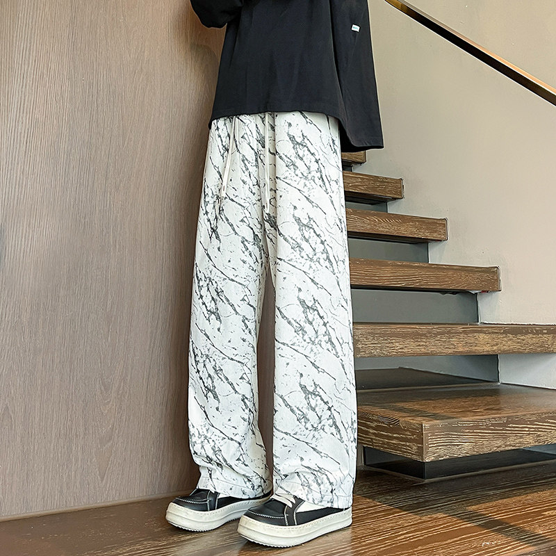 K33春季闪白色扎染休闲裤男潮大码宽松直筒裤子特P35无差价，男装休闲裤，电商A115