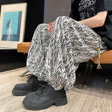 K67风麦穗纹印花灯笼裤男潮宽松休闲裤冰丝垂感阔腿裤P50，男装休闲裤，电商A115