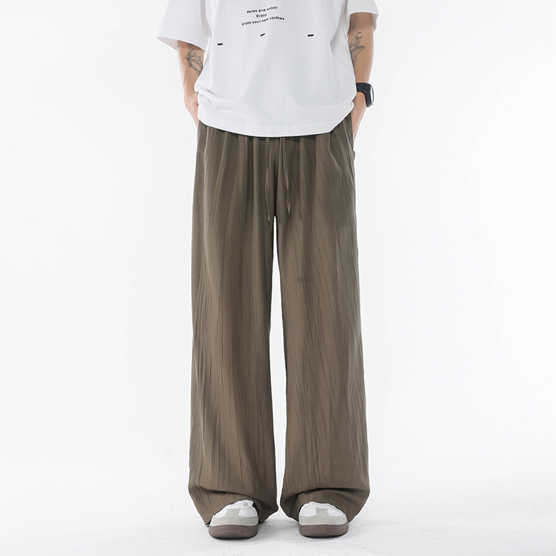 K175竖条纹压花冰丝垂感阔腿裤男潮薄款宽松休闲裤特P36无差价，男装休闲裤，电商A115