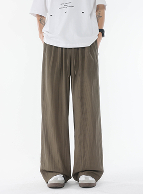 K175 竖条纹压花冰丝垂感阔腿裤男潮薄款宽松休闲裤 特P36无差价