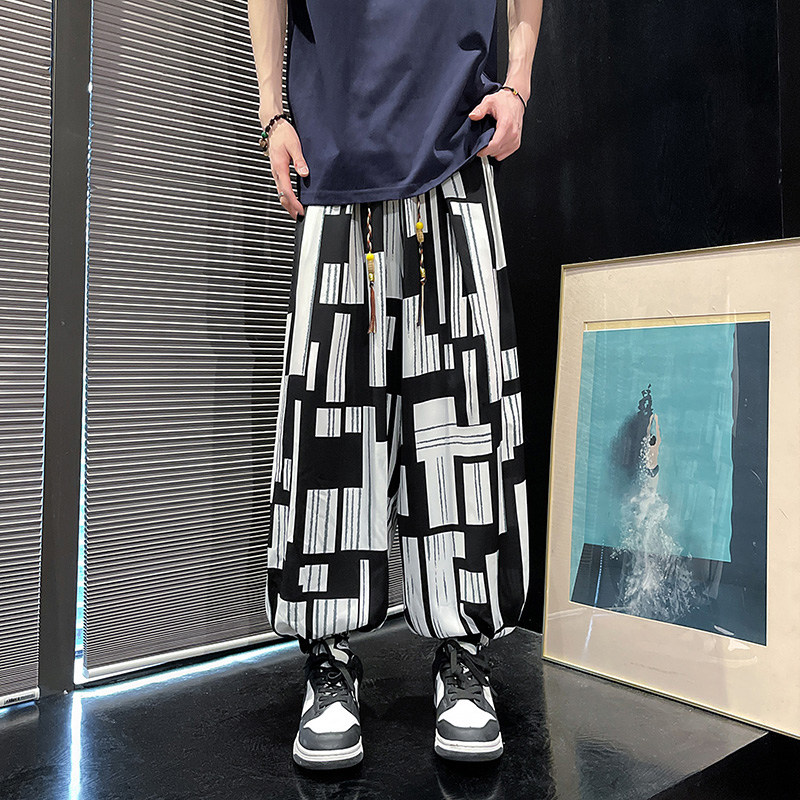 K61风夏季新款灯笼裤男潮大码宽松休闲裤冰丝垂感阔腿裤P50,男装休闲裤,电商A115