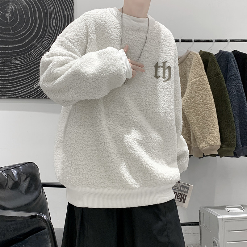9006冬季新款加绒加厚羊羔毛卫衣男潮牌宽松保暖藏青外套P75,男装卫衣,电商A115